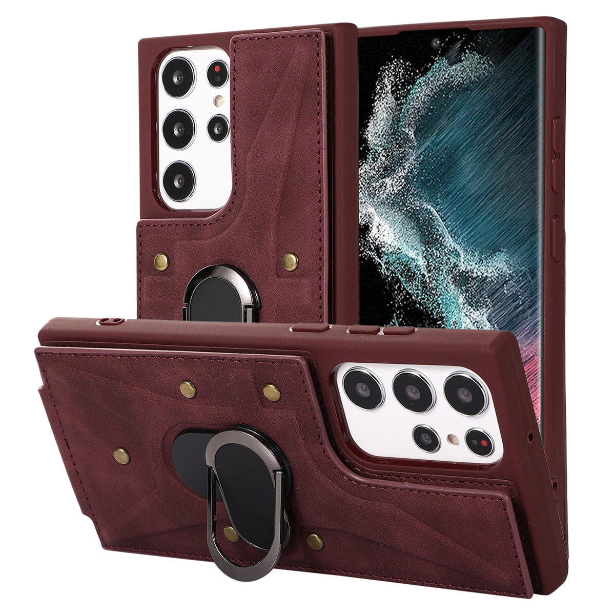 For Samsung Galaxy S23 Ultra Rotary Kickstand Leather Coated TPU Case Card Holder Phone Cover For Samsung Galaxy S23 Ultra Rotary Kickstand Leather Coated TPU Case Card Holder Phone Cover